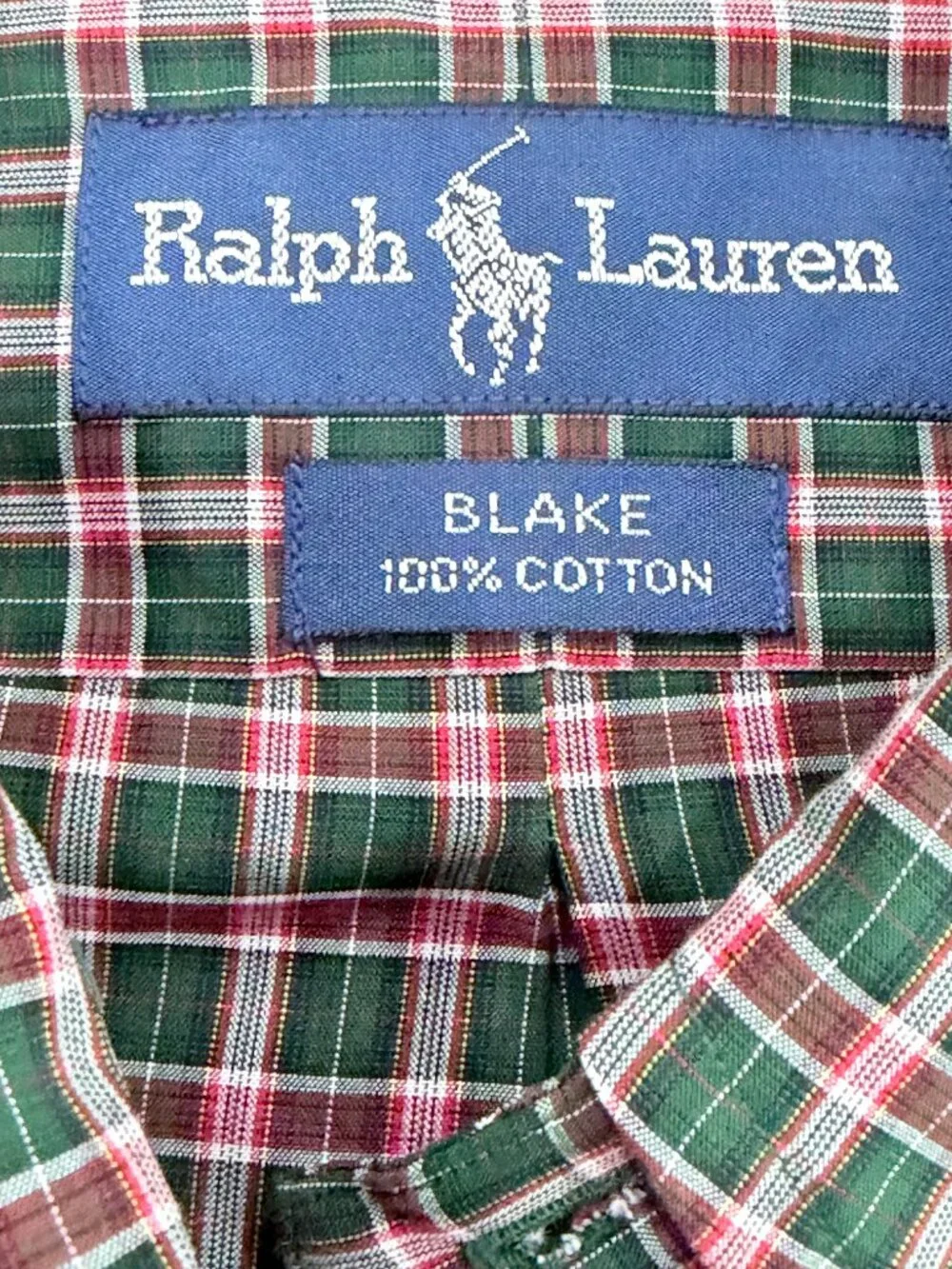 Ralph Lauren Blake XL Plaid Button Down Shirt Green Red Cotton Classic Fit
